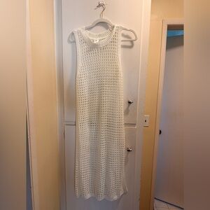 Shade & Shore Crochet Knit Beach Cover Up Dress | White/Cream | Size M